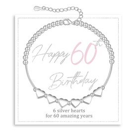 FENNELISA 60th Birthday Gifts for Women Unique 60th Birthday Gift Ideas with Cards Cool 60 Year Old Presents Adjustable Silver Bracelets for Sister Best Friend Mom Old Lady