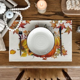 Artoid Mode - Juego de 6 manteles individuales con diseño de calabazas, hojas de arce y otoño, 12 x 18 pulgadas, para decoración de fiesta, cocina, comedor