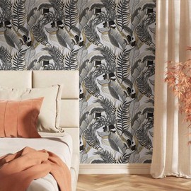 MuralPeel Black and White Golden Tropical Palm Plants Leaf Peel and Stick Wallpaper Easy Peel Off Contact Paper Self Adhesive Removable Stick on Wall Paper for Kitchen Cabinet Renter Friendly