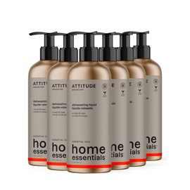 ATTITUDE Dish Soap with Essential Oils, EWG Verified, Plant and Mineral-Based Ingredients, Vegan Household Products, Orange and Sage, Refillable Aluminum Bottle, 16 Fl Oz (Pack of 6)