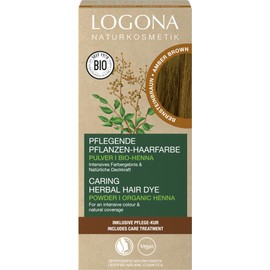 LOGONA Naturkosmetik Nourishing Vegetable Hair Colour, Vegan Hair Colour Powder with Organic Henna for Intense Colour and Shine, Plant Hair Colour in Amber Brown (Brown), 1 x 100 g