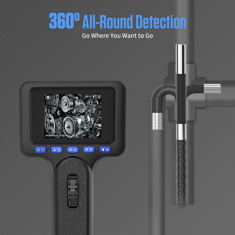 Articulating Borescope, 4 Inch HD Screen Endoscope Camera with Lighting,