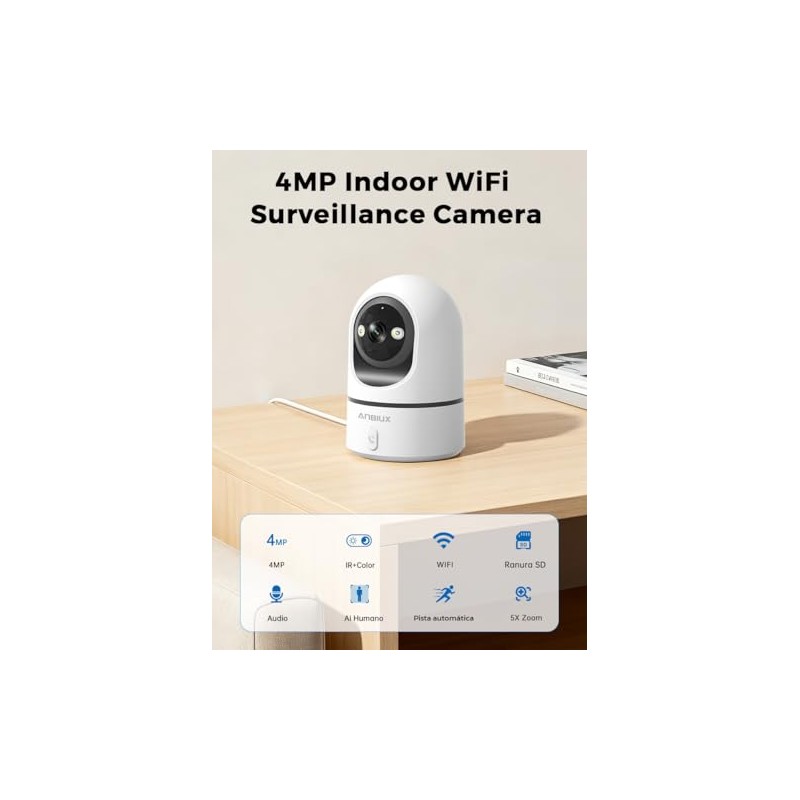 ANBIUX 2.4GHz WiFi 2K Camara de Seguridad Interior
