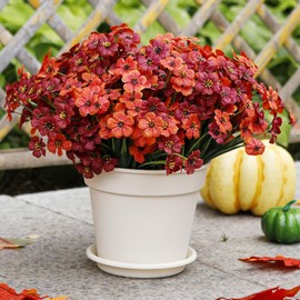 CCTIVED Artificial Mums for Outdoors, 26 Bundles Fake Fall Silk Flowers Outside UV Resistant, Faux Mums for Outdoor Planters, Basket, Window Box, Porch Decor (Orange+Wine Red