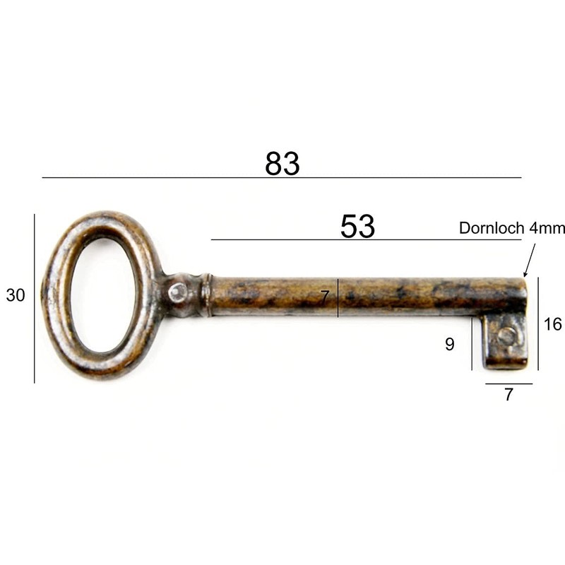 Patina 3004/53.01 Furniture Key Antique Style Furniture Bronzed Replacement Key