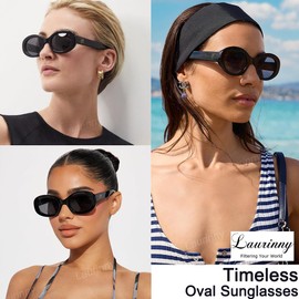 Laurinny Small Retro Oval Sunglasses for Women Small Face 90s Vintage Oval Sunglasses Black Cute Tiny Sun Glasses, Black/Grey, 142mm