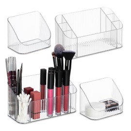 Relaxdays Cosmetics, Set of 2, Plastic, Beauty Organiser for Make-Up, Brushes & Co, Bathroom Container, Transparent, 10.5 x 20.5 x 9.5 cm