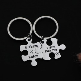 Beeshion Anniversary Keychains Couple Gifts for Him and Her Puzzle Piece Keychain Set Wedding Valentine's Day Wedding Jewelry for Couple (6 Years Later I Still Pick You)