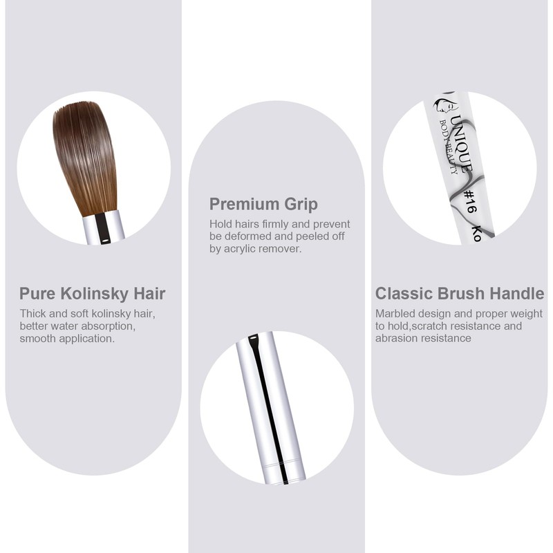 Unique Body Beauty Kolinsky Acrylic Nail Brush (White, 10)
