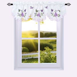 Molaxhome Beautiful Dazzling Embroidered Window Valance,Rod Pocket Valance and Tiers for Home Decor (Purple, 146 x 35 cm)