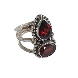 Navya Craft Granatstein Ring - Handgefertigter 925er Sterling Silber Statement-Ring für Frauen | Doppeltes Edelstein-Schmuckstück - Versprechensring - Ideales Geschenk für sie (54 (17.2))