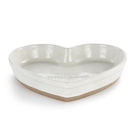 DEMDACO Gather 'Round Collection Made With Love White Heart 9.5 x 9.5 Stoneware Serving Pie Pan Dish