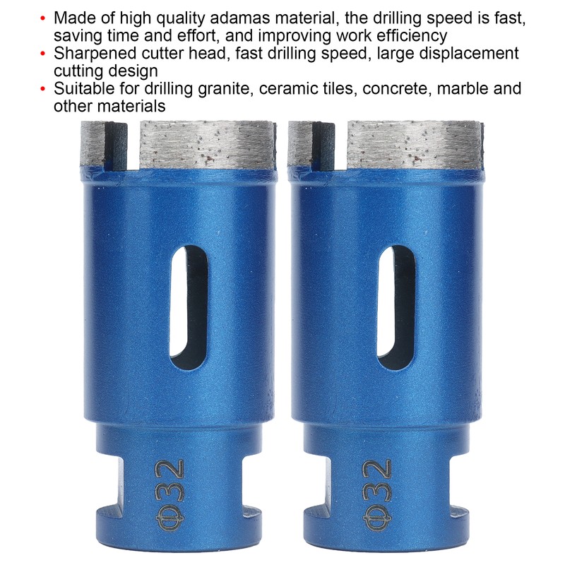 2pcs Marble Hole Openers 32mm Sharpened Sturdy Blue Drilling Hole