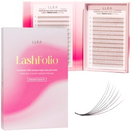 LLBA LashFolio Narrow Promade Fans | Handmade Volume Eyelashes | Multi Selections 5D~10D | C CC D Curl | Thickness 0.03~0.07mm | 8-15mm Length | Long Lasting & Easy Application (10D-0.03 CC 12mm)