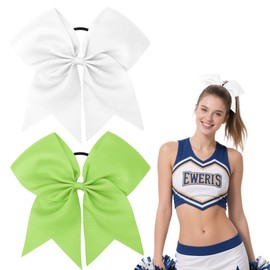 Hair Bows for Girls Women, Green and White 2Pcs 8 Inch Large Hair Bows Cheer Bows and Cheerleading Bows for Cheerleaders,Bow Scrunchies School Sports Softball Cheerleader Bows Hair Accessories