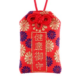 Wakauto Omamori Charm Japanese Shrine Lucky Amulet Blessing Bag for Good Health (Red)