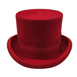 Willheoy Wool Top Hat for Men Satin Lined Topper Hat Black Mens Tall Tophat Christmas Costume Cap Red