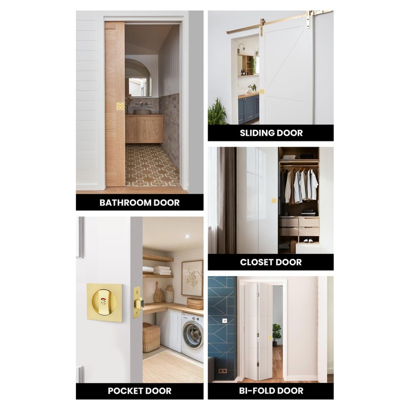 goldenwarm Brushed Gold Square Pocket Door Lock with Indicator, Pocket