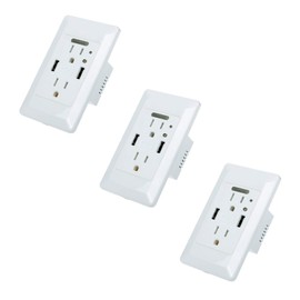 KCMYTONER USB Outlet with Auto LED Nightlight,15 Amp Tamper Resistant 4.2A High Speed Duplex Receptacle Electrical AC Wall Outlets,with Auto Nightlight Sensor and Wall Plates,White,3 Pack