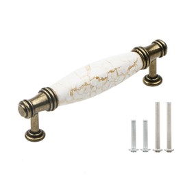 Pxyelec Set of 4 Marble Ceramic Handle Antique Cabinet Door Pull Modern Euro Style Furniture Drawer Kitchen Knob Handle Pull Decoration 3.78 inch(96mm) Hole Centers