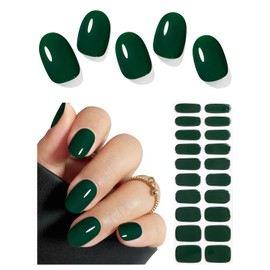 AutyaMee Semi Cured Gel Nail Strips (Emerald Green), 20 Pcs Gel Nail Wraps, Stickers, UV Light Required