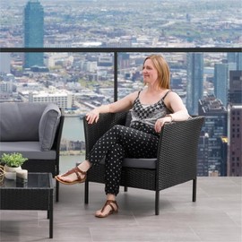 Parksville Black Wicker/Rattan Patio Armchair with Ash Gray Cushions