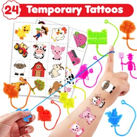 48PCS Farm Party Favors - 24PCS Temporary Tattoos & 24PCS Stick Hands Party - Perfect Birthday Party Supplies, Goodie Bag Stuffers, Treasure Box Toys, Classroom Prizes, and Student Gifts