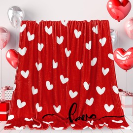 JarThenaAMCS Valentine's Day Fuzzy Blanket Love Heart Throw Blanket Red Cozy Flannel Blanket for Home Bed Sofa Couch Chair, 50 x 60 Inch