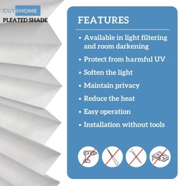 BlindsAvenue Cut-at-Home Cordless Pleated Window Shades, Kitchen, Bedroom, No Drill No Tools, White, Size 60W X 64L (Fits Windows 43 in - 60 in Wide)
