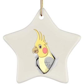 Funny Cockatiel Clipart Coming Out of Cracked Wall Gifts 2024 Christmas Tree Ornaments Ceramic Star