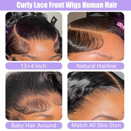 13x4 Lace Front Wigs Human Hair 10 Inch Curly Bob Wigs for Women Human Hair 200% Density Short Curly Glueless Wigs Human Hair Pre Plucked with Baby Hair Perruque Femme Humain Naturel Black