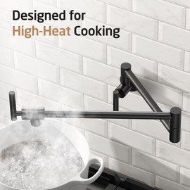 KES Pot Filler Faucet with Heat-Resistant Cartridge, 26" Black Pot Filler Over Stove, Wall Mount Kitchen Folding Faucet 360°Swing Arm, No Lead Stainless Steel, NSF Certified, KN927LFF18-BK