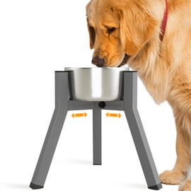 SHAINFUN Grey Elevated Dog Bowls Stand for Large Medium Breeds, 11" Height Adjustable Width 7-10.7", Single Tall Feeder Holder (Bowl Not Included)