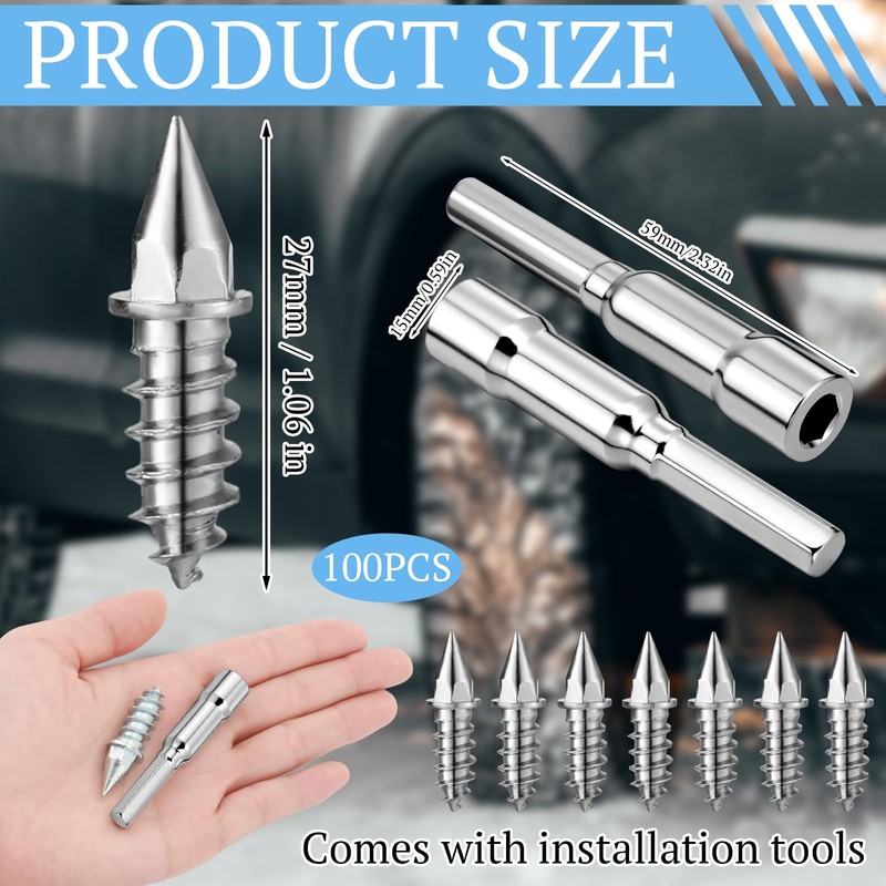 Shimeyao 100 Pcs 27 mm Tungsten Carbide Screw Tire Studs