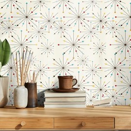 MotiMind Mid Century Wallpaper 15.75" x 118" Mid Century Modern Peel and Stick Wallpaper Atomic Retro Wall Decals1950S for Bedroom Drawers Cabinets Wall Decor