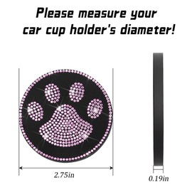 Mandark 4PCS Bling Car Cup Holder Coaster, Crystal Rhinestone Dog Paw Vehicle Cup Holder Insert Mats, 2.75 Inch Cute Anti Slip Auto Insulation Cup Pads Accessories, Universal for Most Cars (Pink)