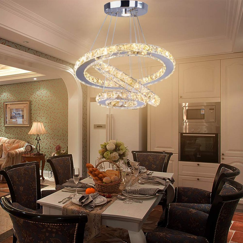 diisunbihuo LED Chandeliers Modern Crystal 3 Rings Ceiling Lighting Fixture