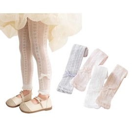 BGMINGYI Pack of 4 Baby Girls Bow Hollowed Leggings Toddler Mesh Thin Fishnet Footless Tights Summer Pantyhose (CA/US, Age, 1 Year, 2 Years, White/Pink/Grey/Nude)