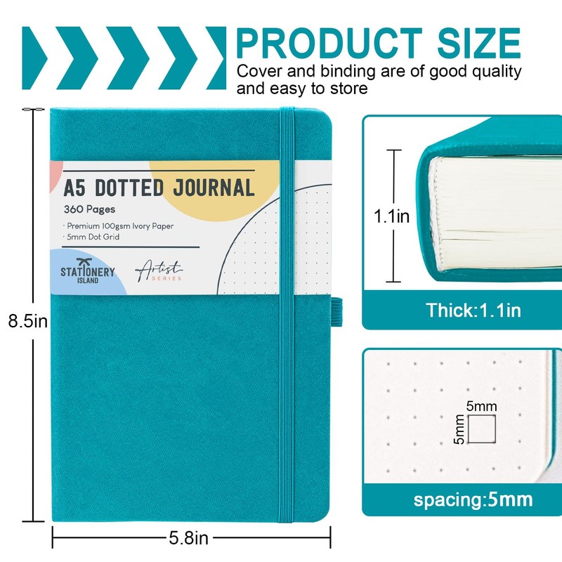 STATIONERY ISLAND Bullet Dotted Journal A5, Thick Notebook 100gsm Paper