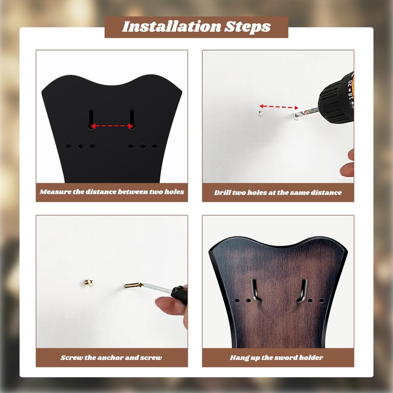 FLURSAILE Sword Plaque Wall Mount Vertical Display Holder Adjustable Stand