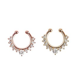 Honbay 2 Piece Clip on Jewelry Creative Fake Septum Clicker Nose Ring