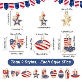 SUNNYCLUE 1 Box 54Pcs USA Charms Patriotic Charms American Flag 4th of July Independence Day Charms Enamel Red Blue Hat Charm Egg Bowknot Star Charm for Jewelry Making Charm DIY Earrings Supplies