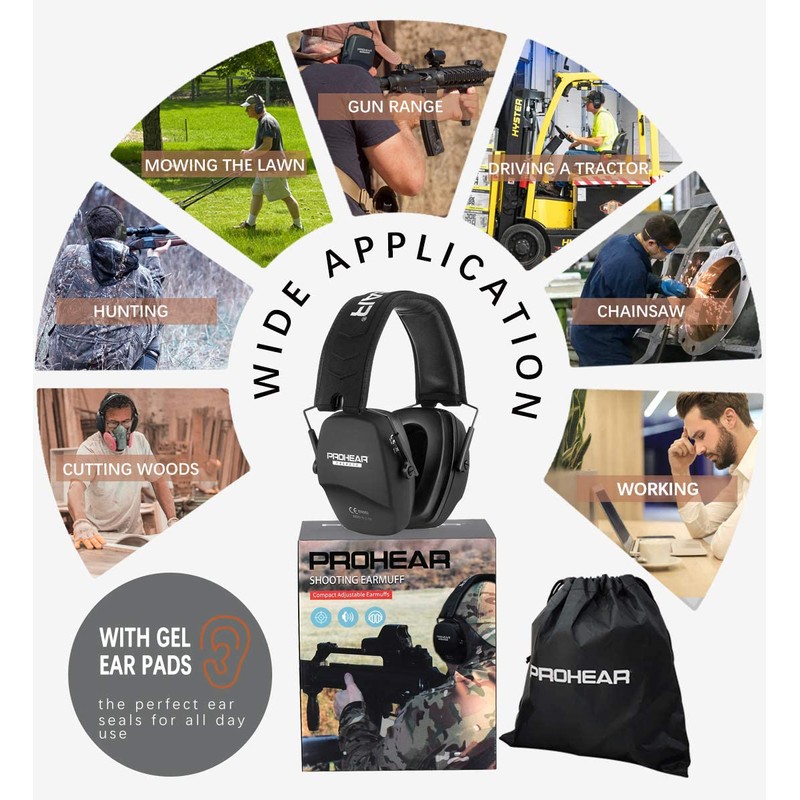 PROHEAR 016-Gel Shooting Ear Protection Safety Muffs with Gel Ear