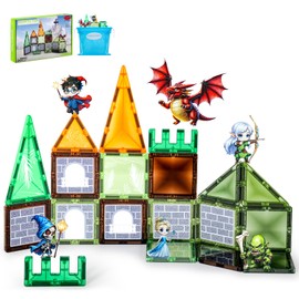 Magnetic Tiles, Dragon Toys for 5 Year Old Boy, Magnetic Building Blocks for Kids, Princess Monster Magnet Tiles 3D Educational Toy, STEM Construction for Toddlers, Birthday Gifts for Boys and Girls