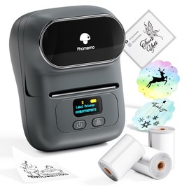Phomemo M110 Label Makers- with 3 Rolls Labels, Barcode Label Printer Thermal Bluetooth Portable Printer for Small Business, Address, Logo, Clothing, Mailing, Sticker Printer for Phone & PC, Gray
