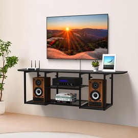 Floating TV Stand for 50 60 Inches TV,Wall Mounted Media Console with Open Storage Shelves，Modern Entertainment Center for Living Room,Bedroom (Black)