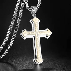 Gleamart Gold Cross Pendant Necklace Stainless Steel Religious Necklace Bible Necklace for Women Men
