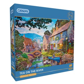 Gibsons Tea on the River 500 Piece Jigsaw Puzzle for Adults Teens Nostalgic Beautiful Colourful Village Countryside Sustainable Jigsaw Puzzle Premium 100% Recycled Board Great Gift | Gibsons Games