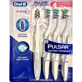 Oral B 3D White Luxe 4 Count (Pack of 1) Pulsar Battery Powered Toothbrushes