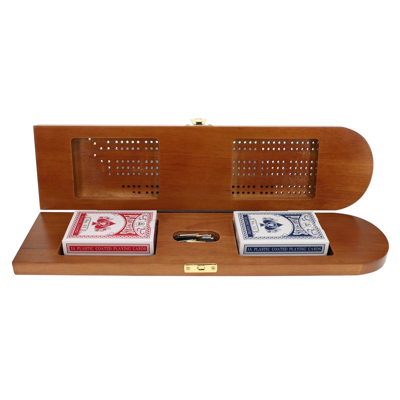 Pacific Shore Games Wooden Cribbage Board Game Set, Walnut Stained